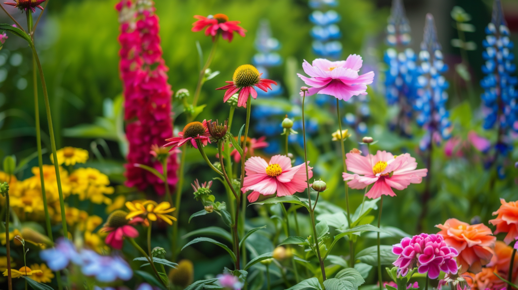 Bunter Blumengarten im Sommer