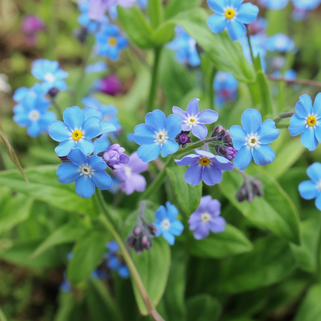 Himmelblaue Blüten des Frühlings-Gedenkemein im Halbschatten