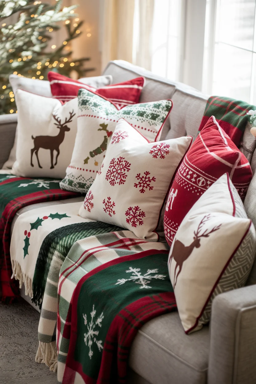 Gemütliche Kissen und Decken mit Weihnachtsmotiven