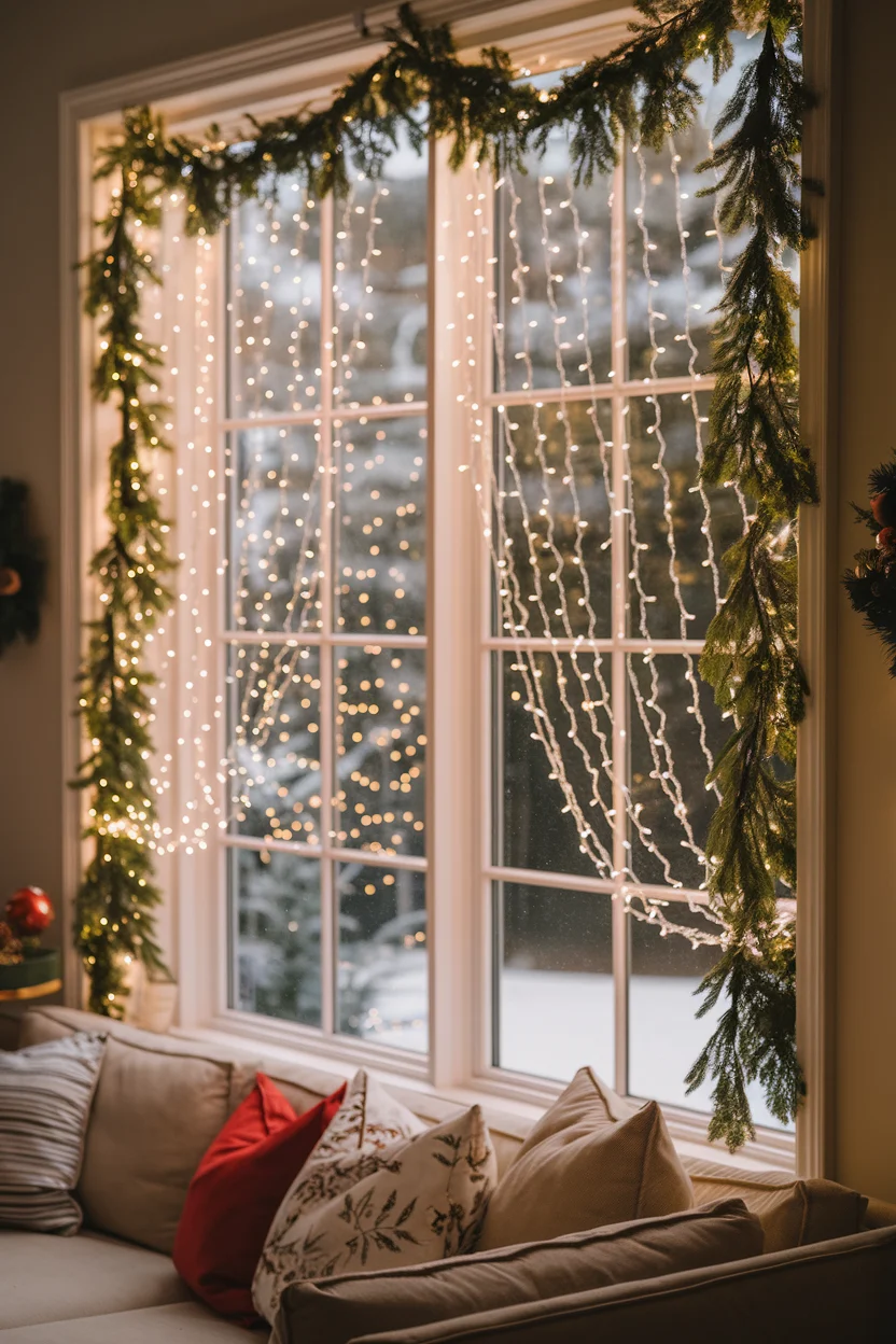 Lichtervorhänge am Fenster für eine festliche Atmosphäre