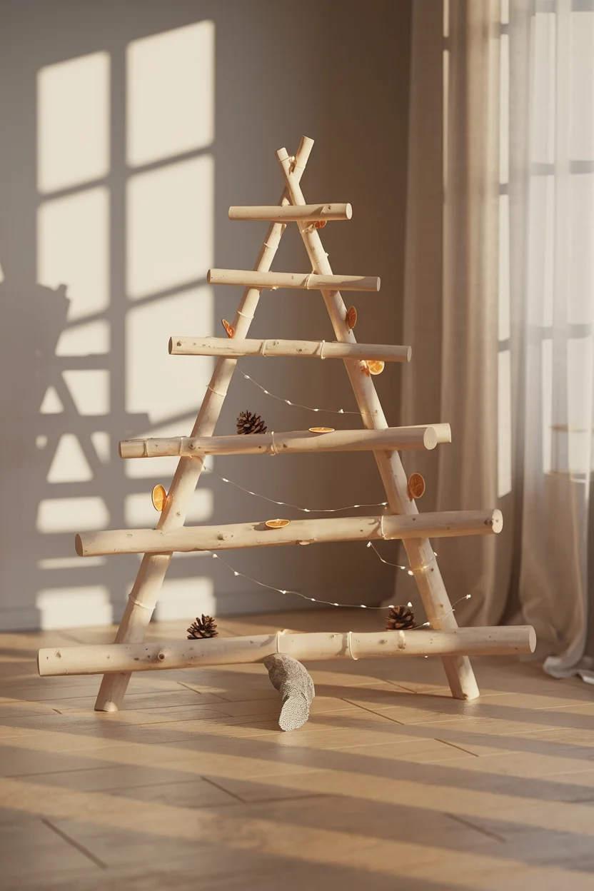 Minimalistischer Tannenbaum aus Ästen
