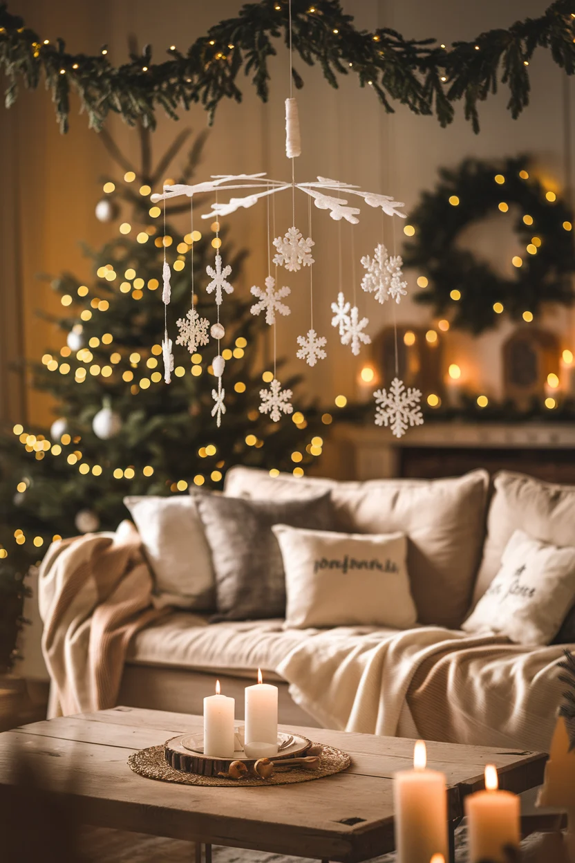 Adventsdeko mit Schneeflocken-Mobile basteln