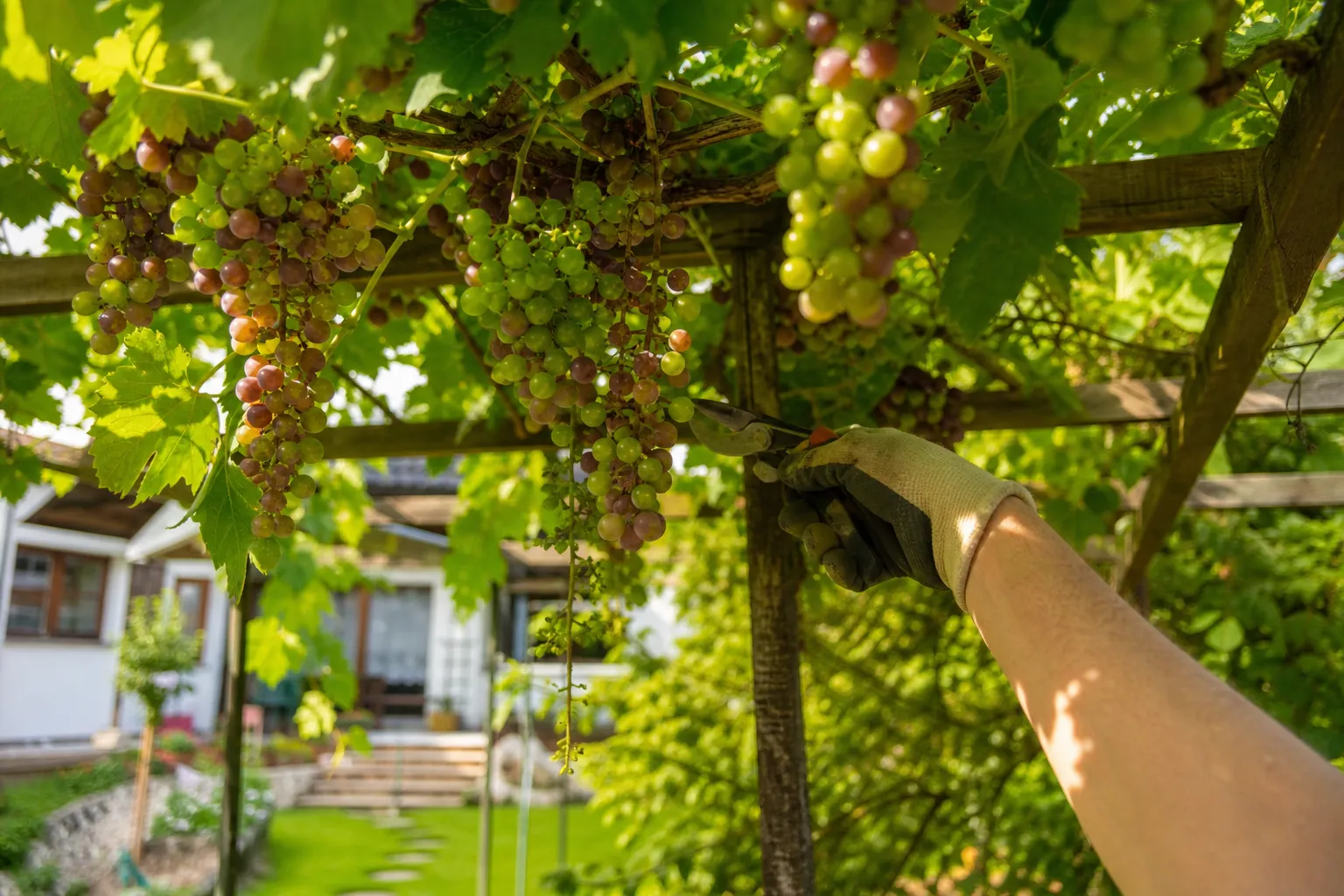 Weinreben im Sommer schneiden: Ausgeizen, entblättern, ausdünnen