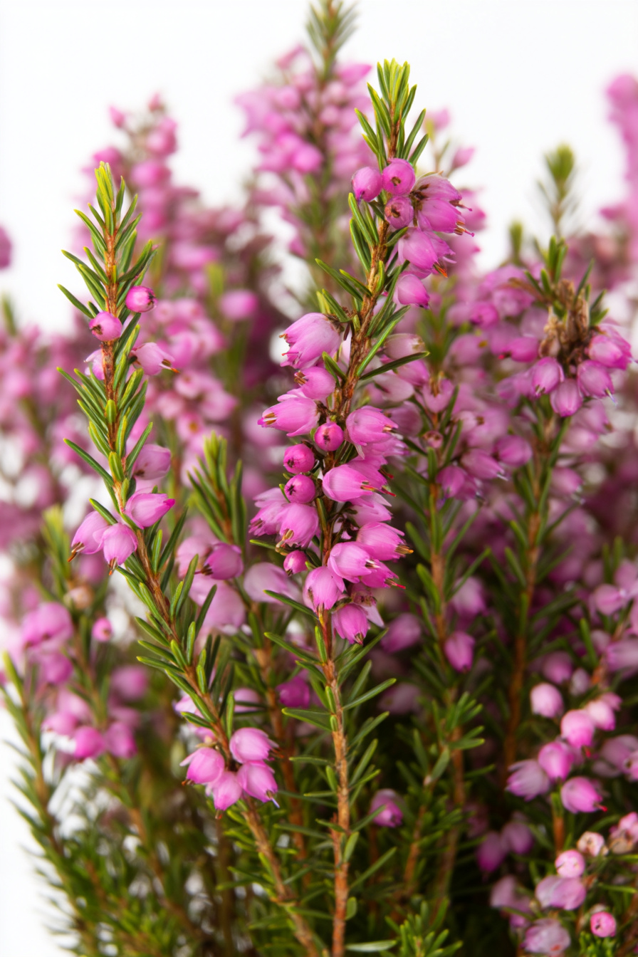 Blühender Erika-Kasten mit rosa Glöckchenblüten