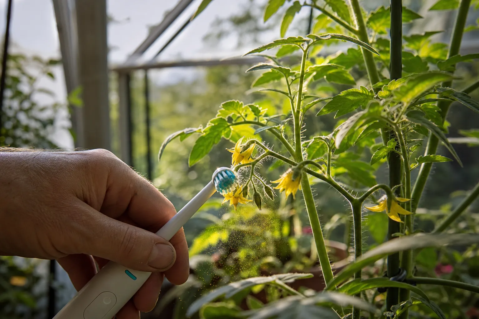 Tomaten von Hand bestäuben: mit einem Anstoß zu volleren Rispen