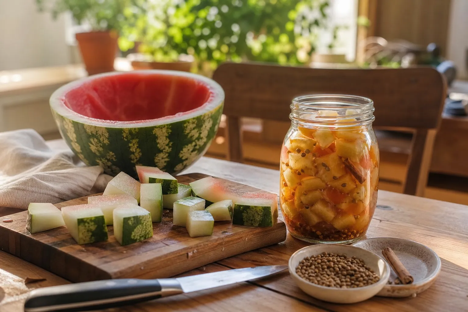 Wassermelonenschale einlegen: aus dem Küchenrest wird eine süß-saure Delikatesse
