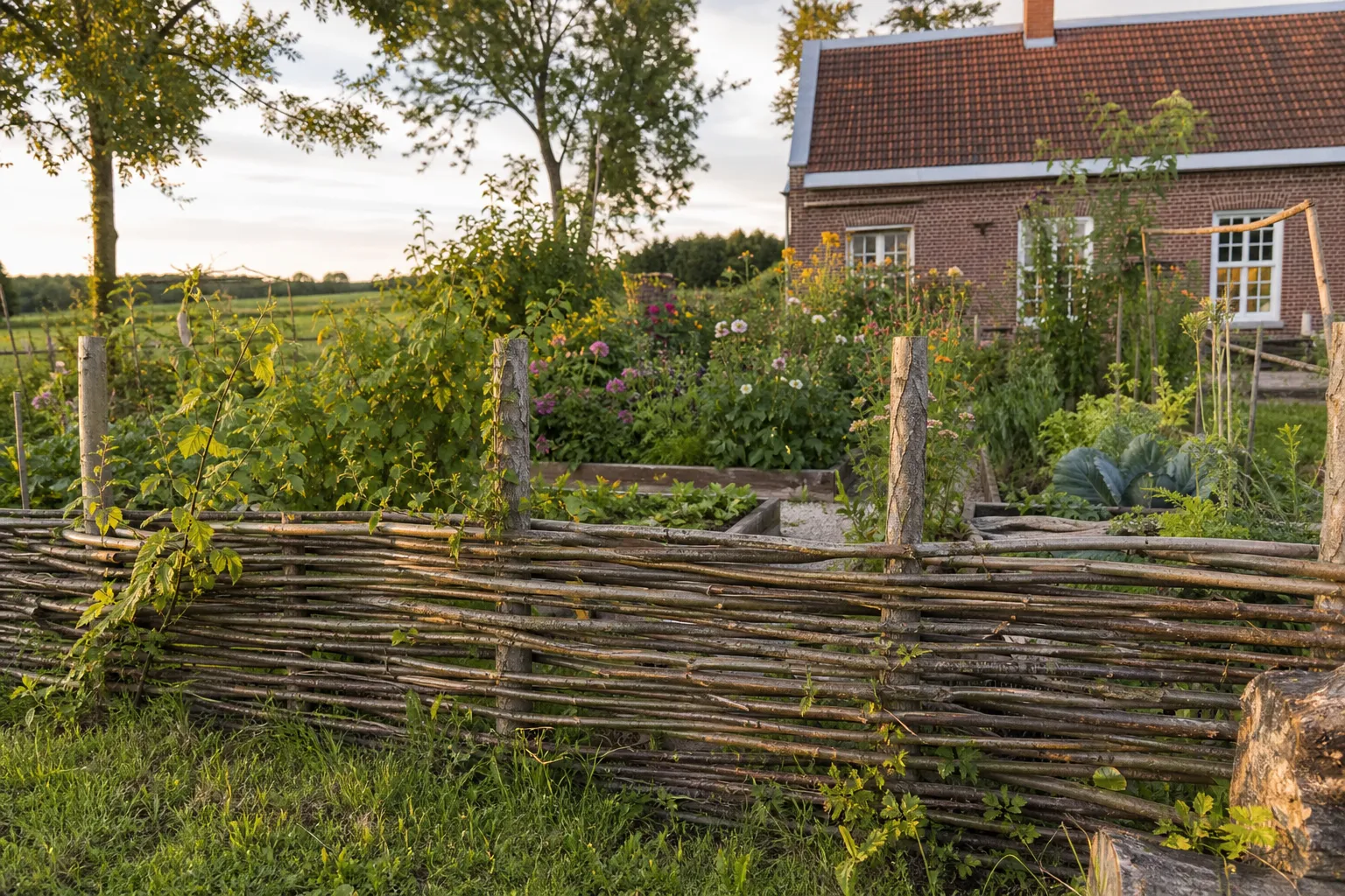 Flechtzaun selber bauen: natürliche Grenze aus Ästen und Zweigen