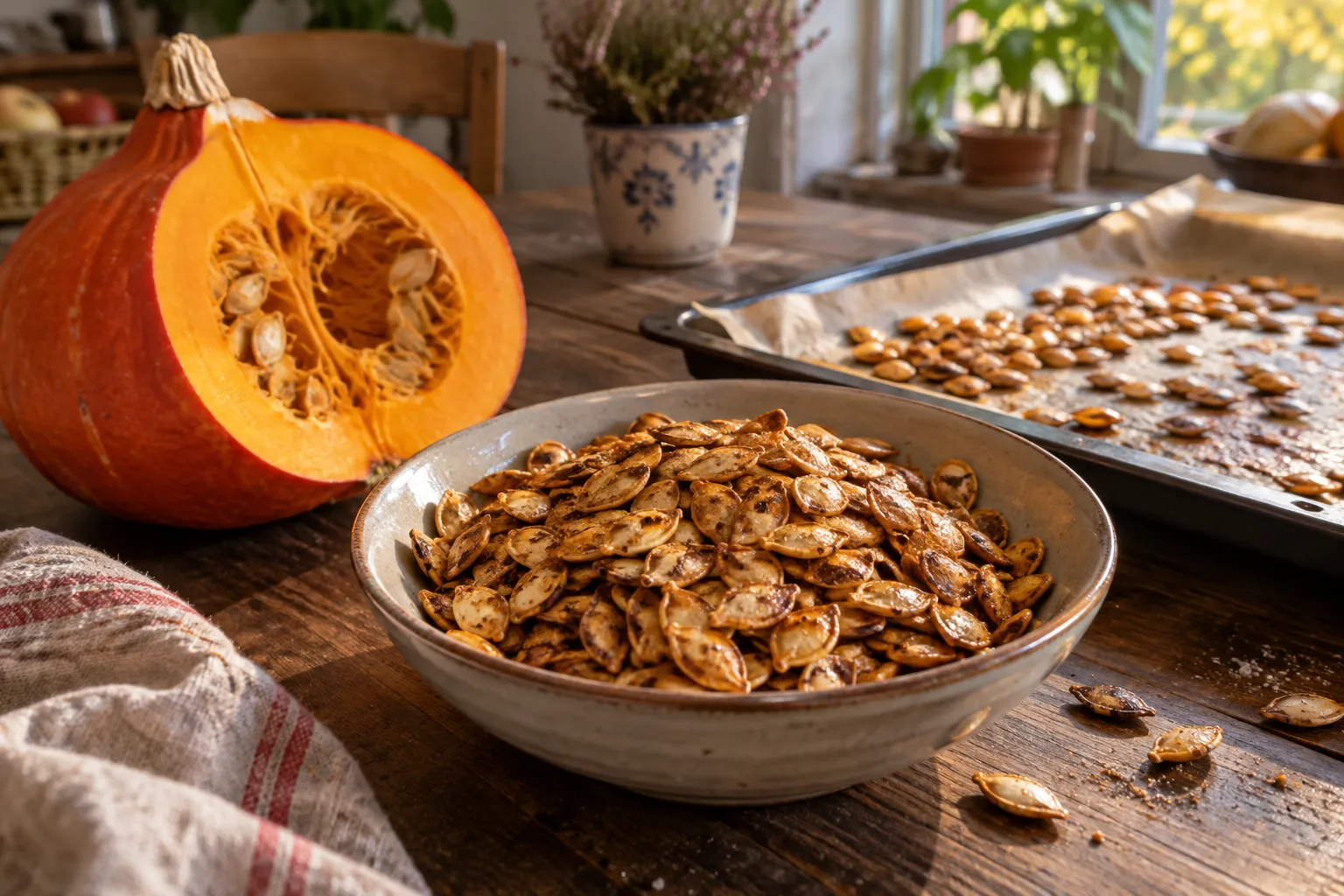Kürbiskerne rösten: knuspriger Snack aus dem Kürbisinneren